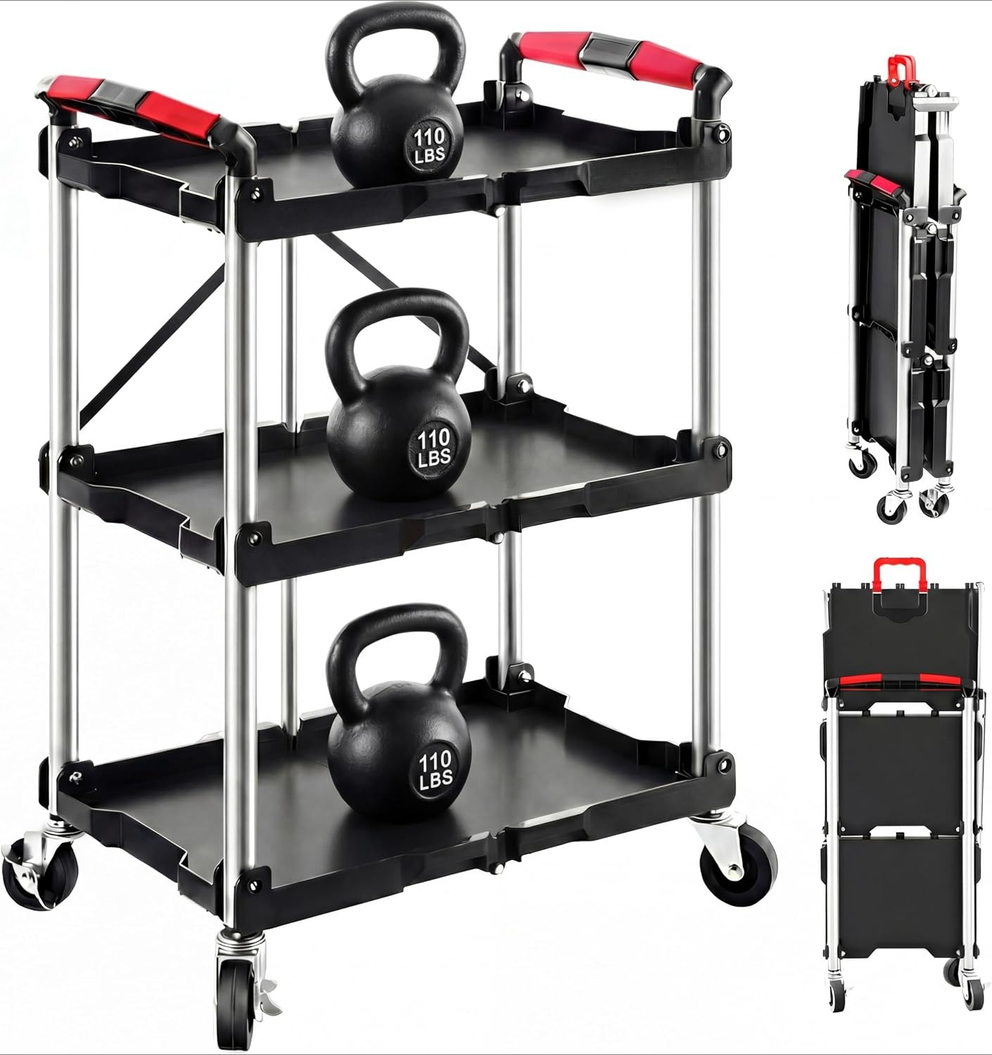Troli Utilitas Lipat 3 Rak den - Tools Trolley For Workshop ulasan dan harga